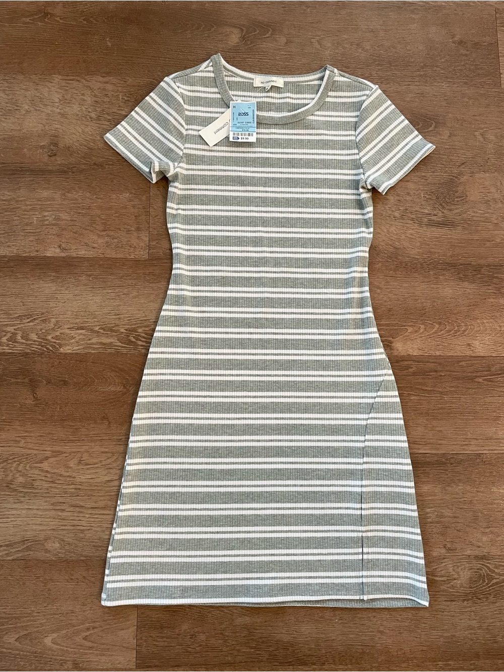 No Comment Ribbed Stripe Short-Sleeve Mini Dress - Grey/White